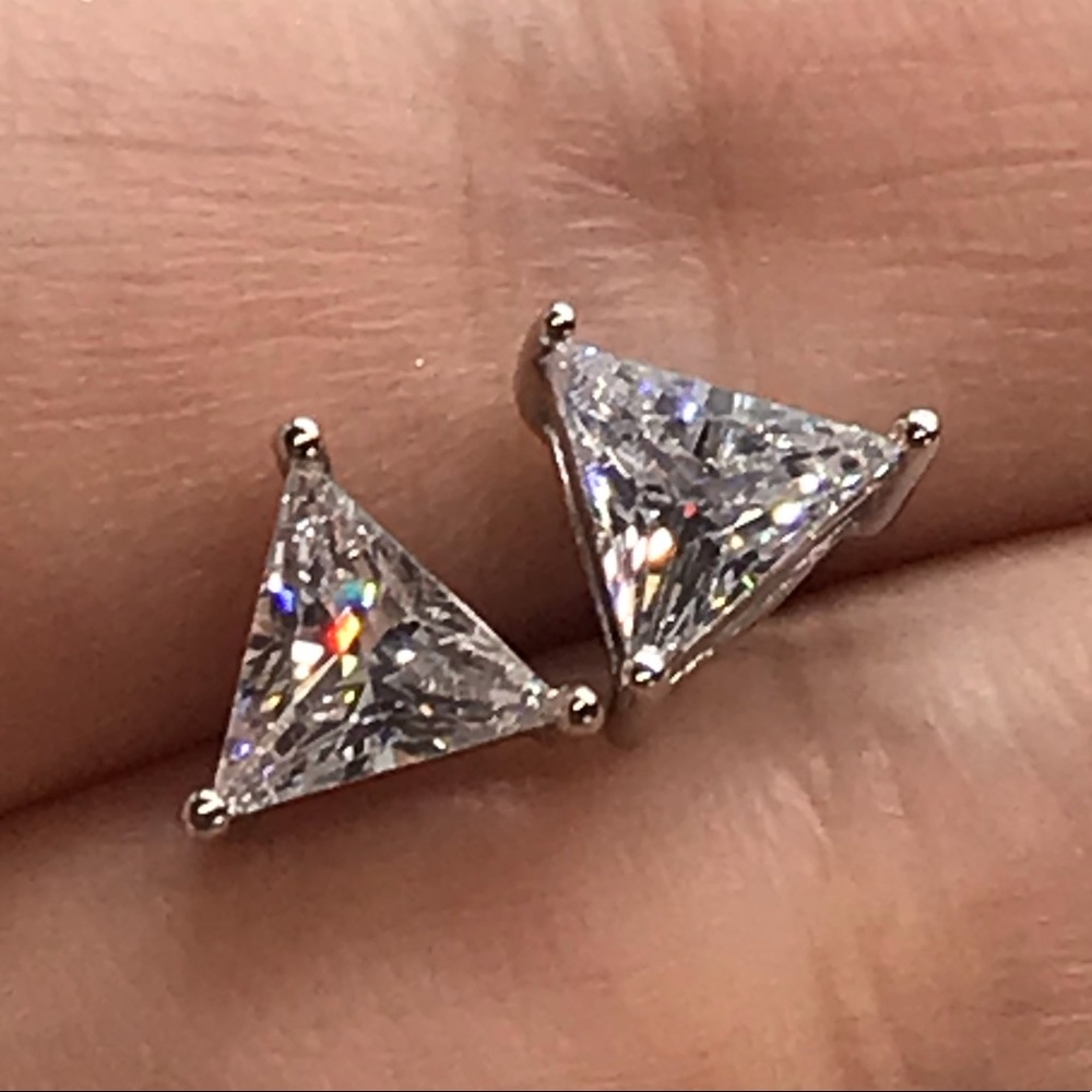 Sterling Silver 925 Triangle Stud Earrings - Picture 4 of 5
